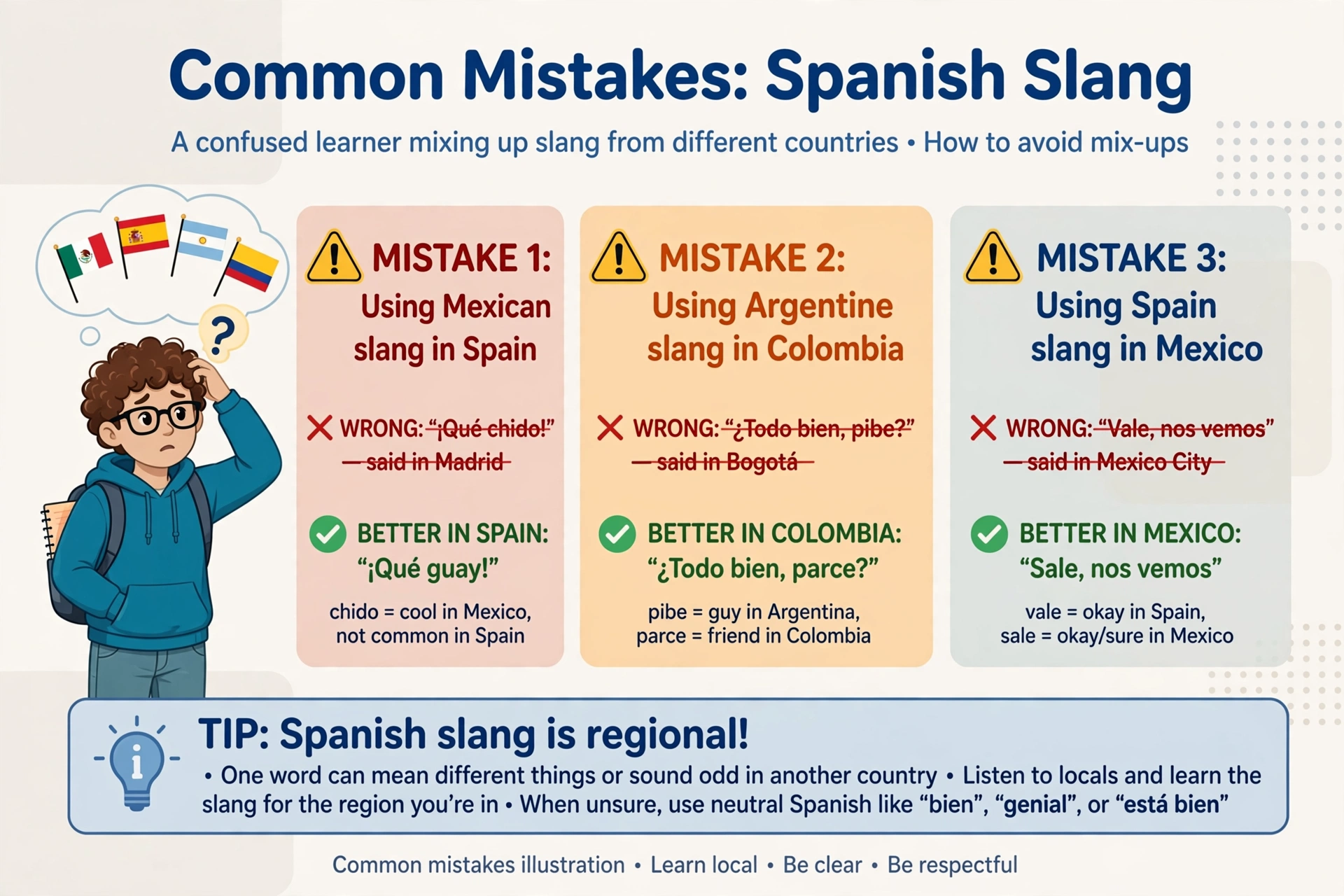 common mistakes when using slang in spanish