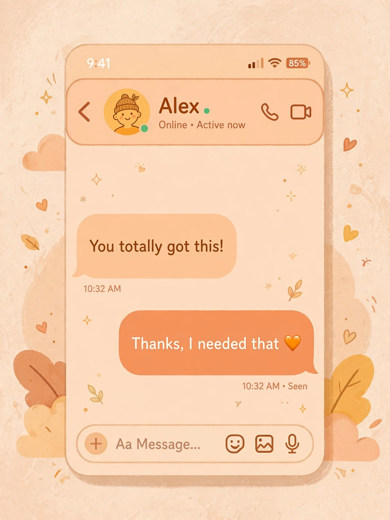 example chat using orange heart emoji