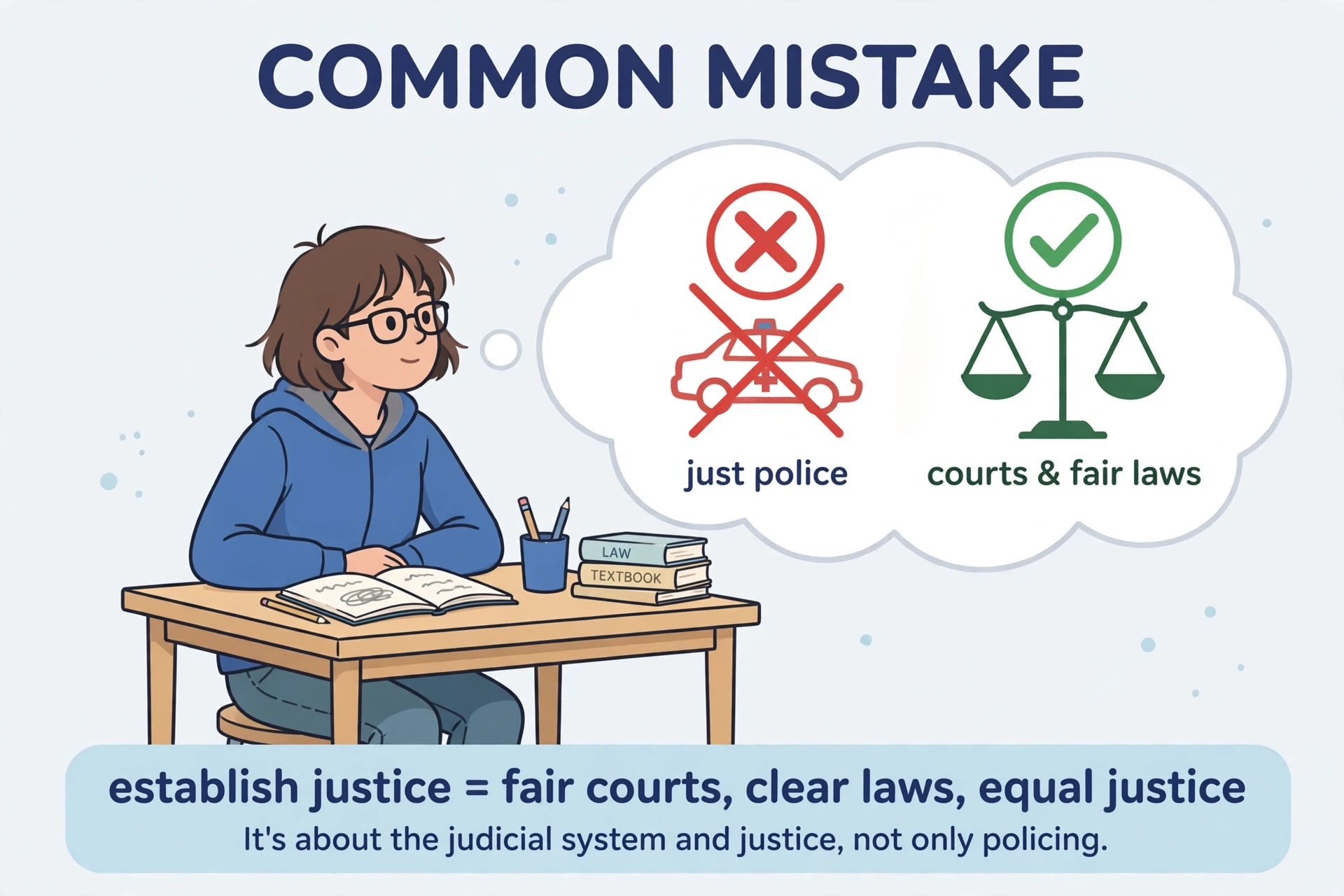 common mistakes about what does establish justice mean