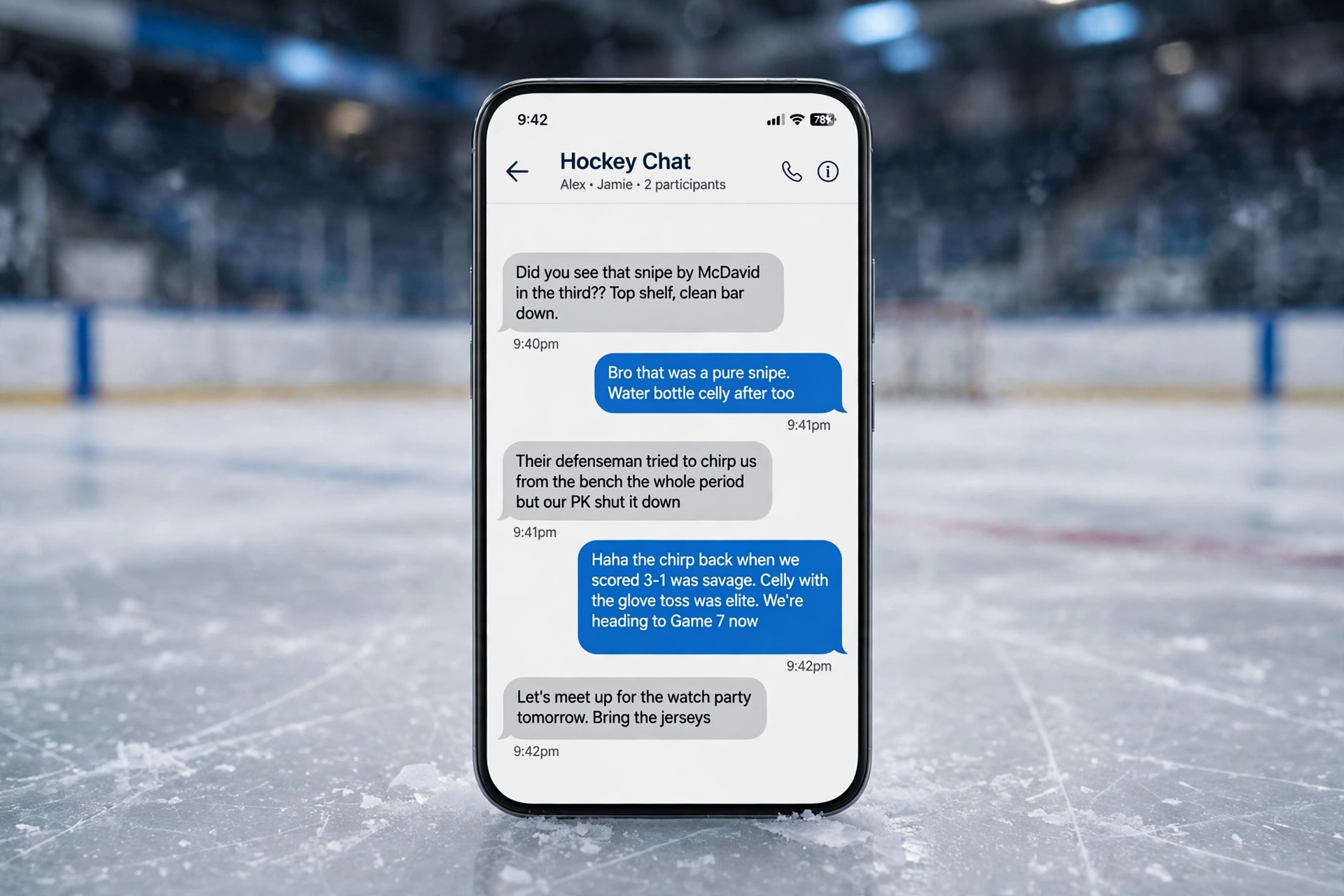 example chat using hockey slang