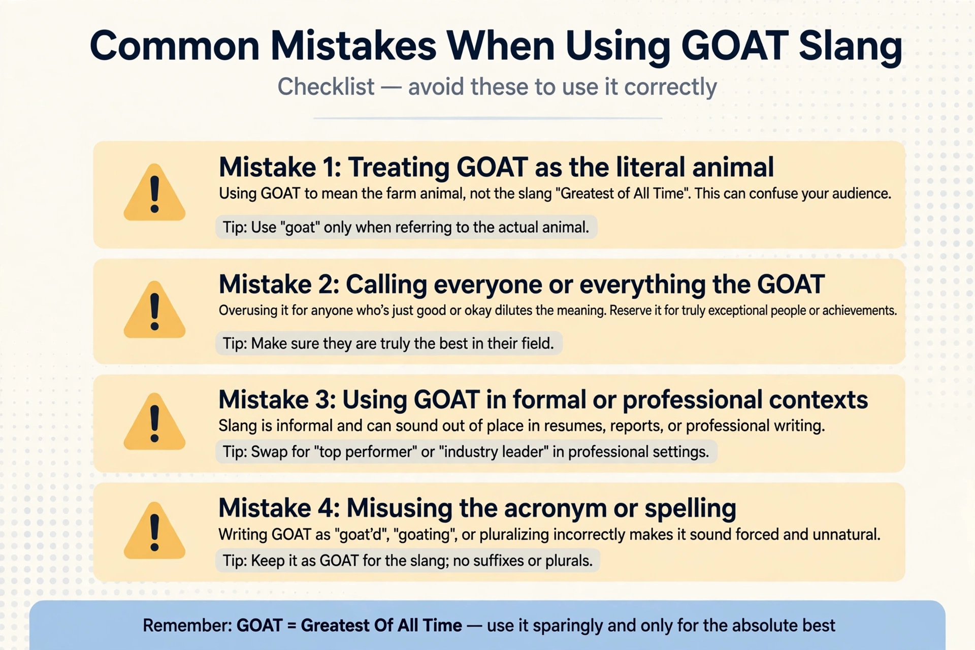 common mistakes when using goat meaning slang