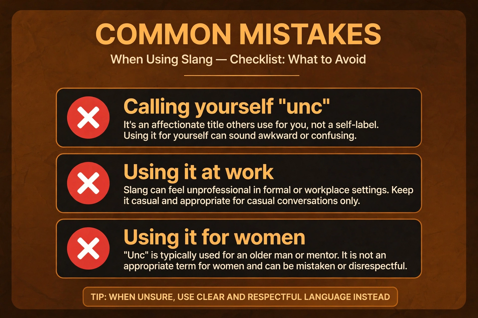 common mistakes when using unc slang meaning