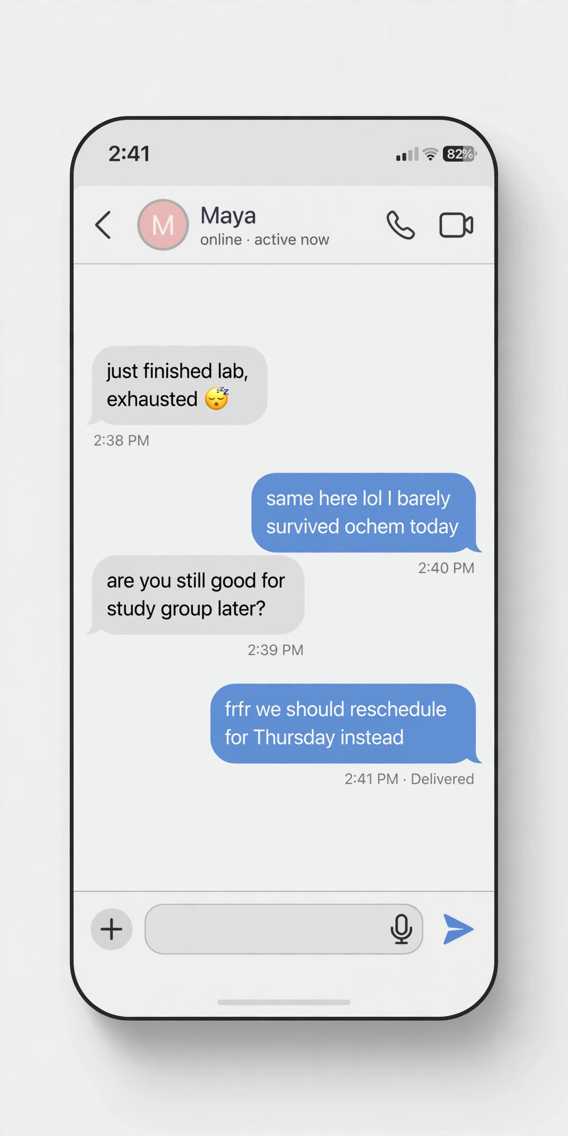 Example chat showing the frfr meaning in text in a funny conversation