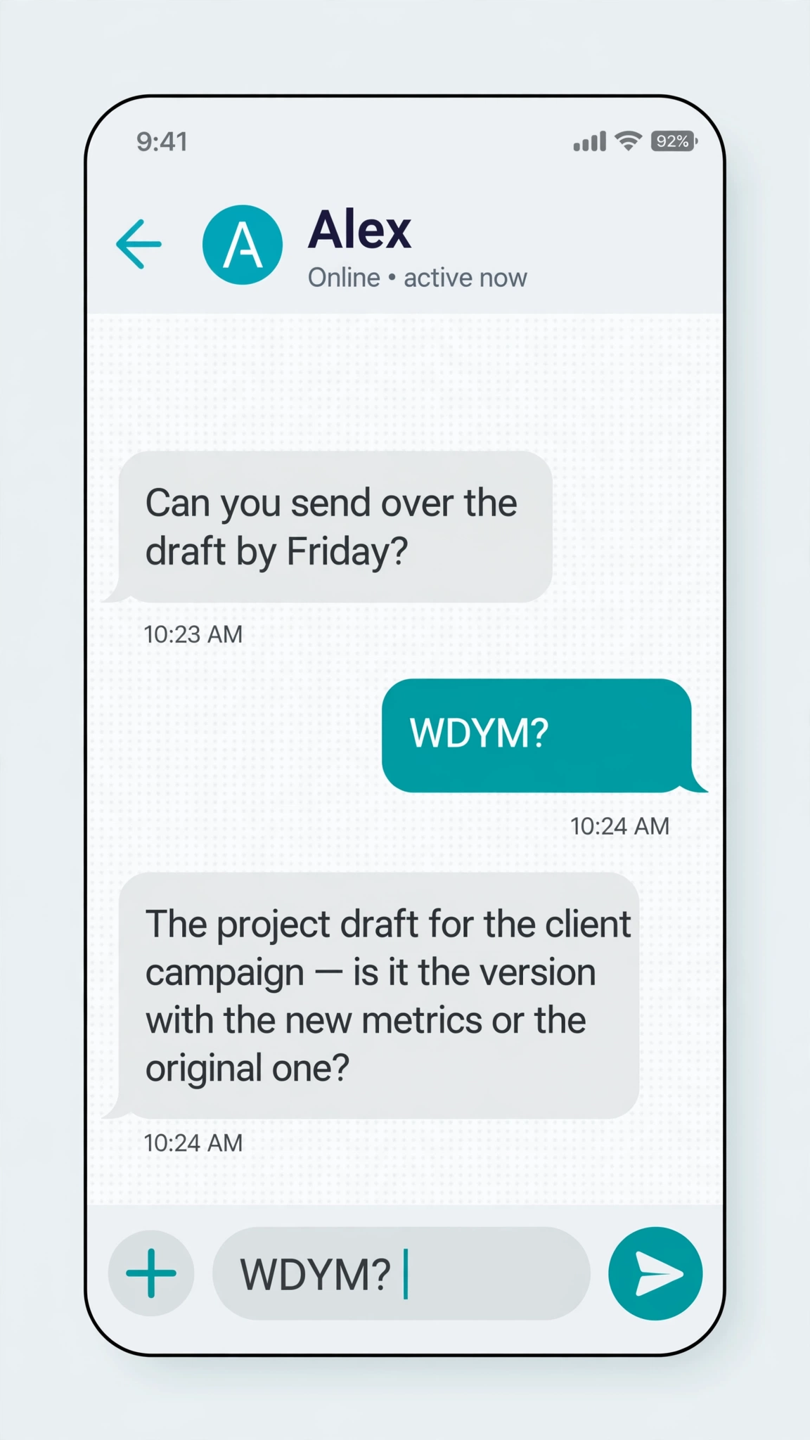 example chat conversation using wdym