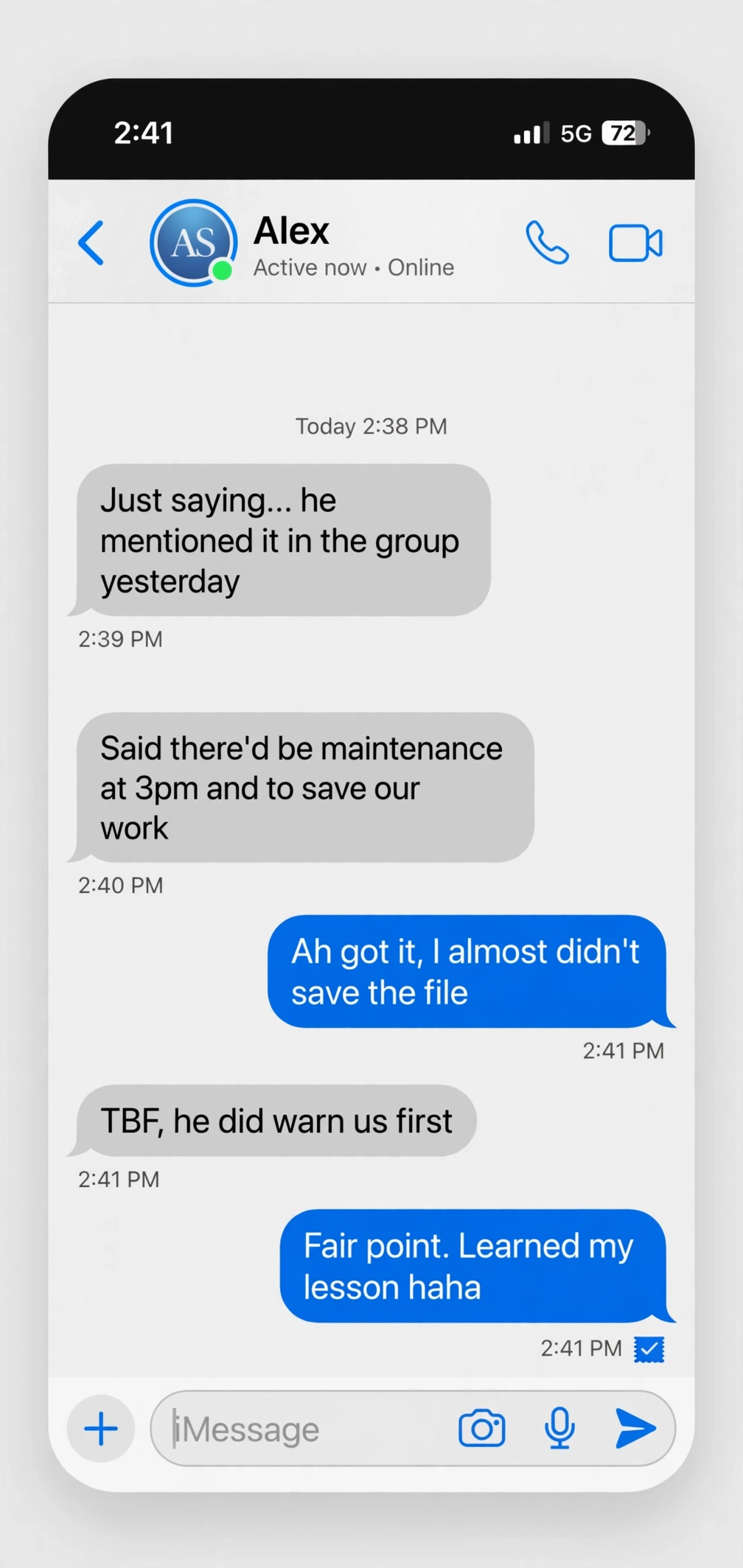 example chat conversation using tbf