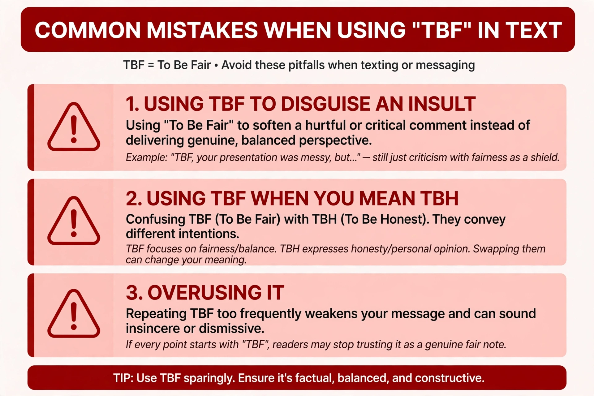 common mistakes when using tbf in text