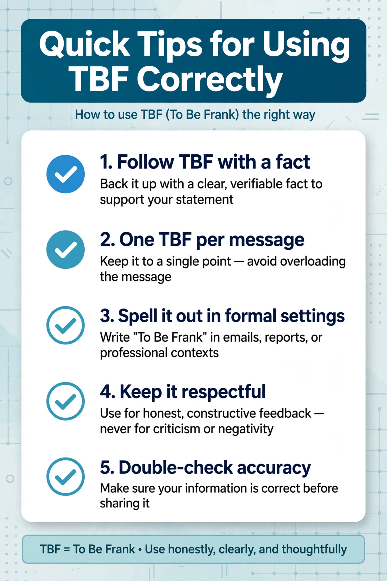 quick tips for using tbf correctly