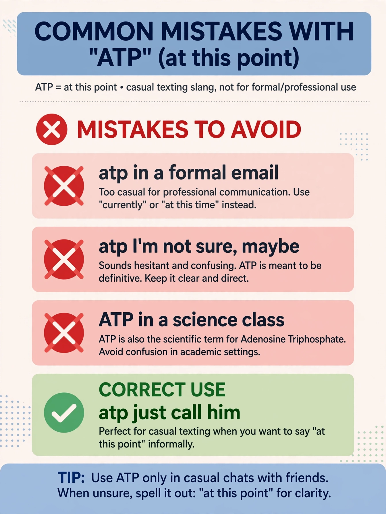 common mistakes when using atp in texts