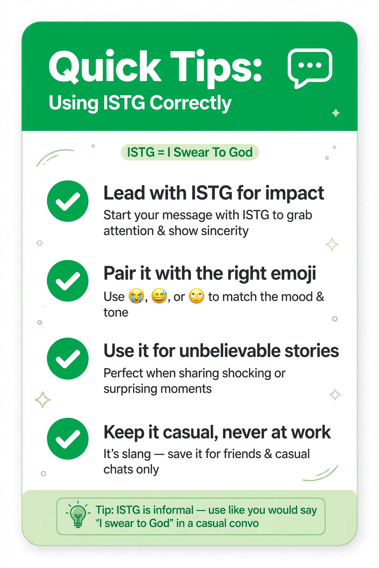 quick tips for using istg correctly