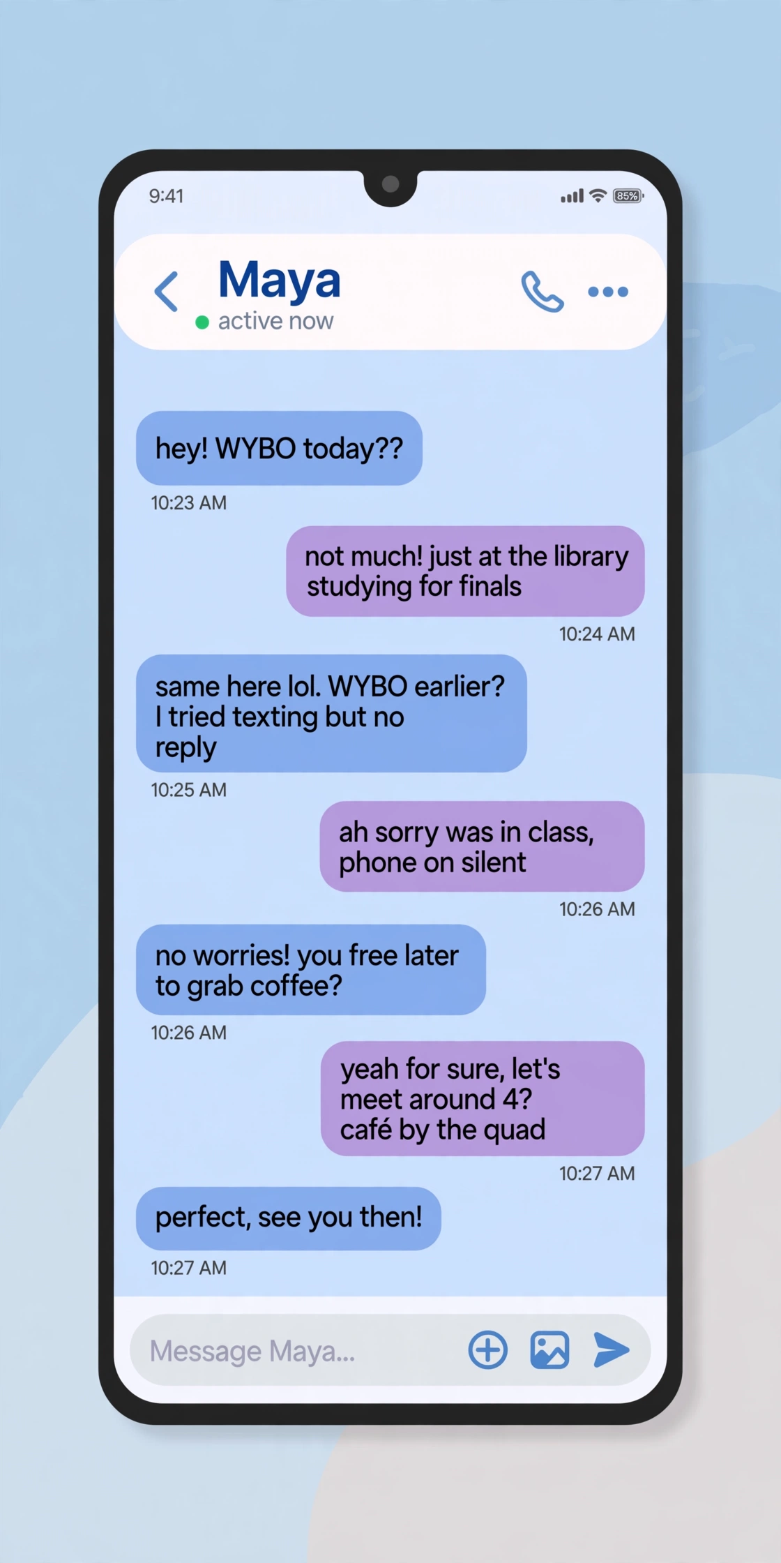example chat conversation using wybo slang