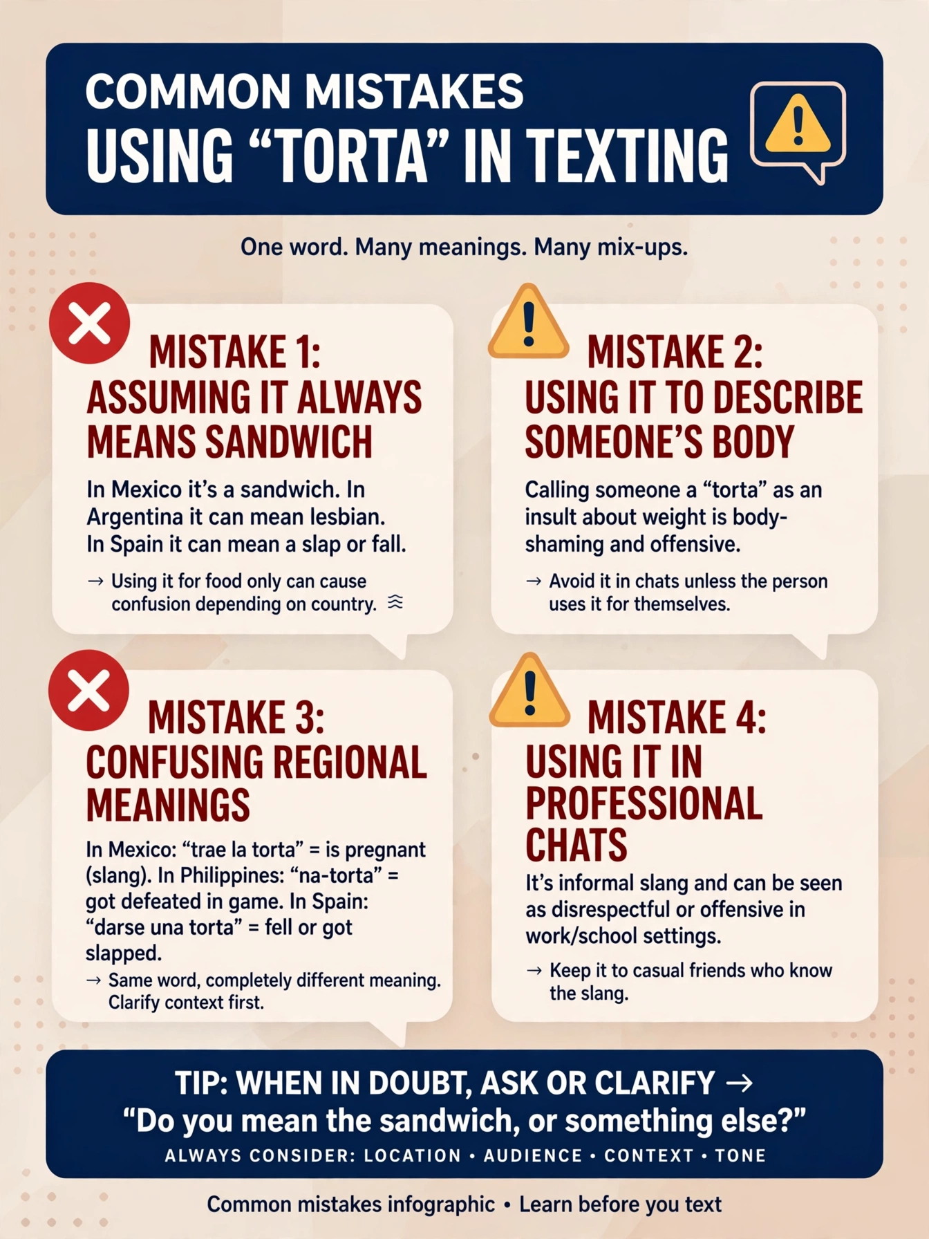 common mistakes when using torta in text