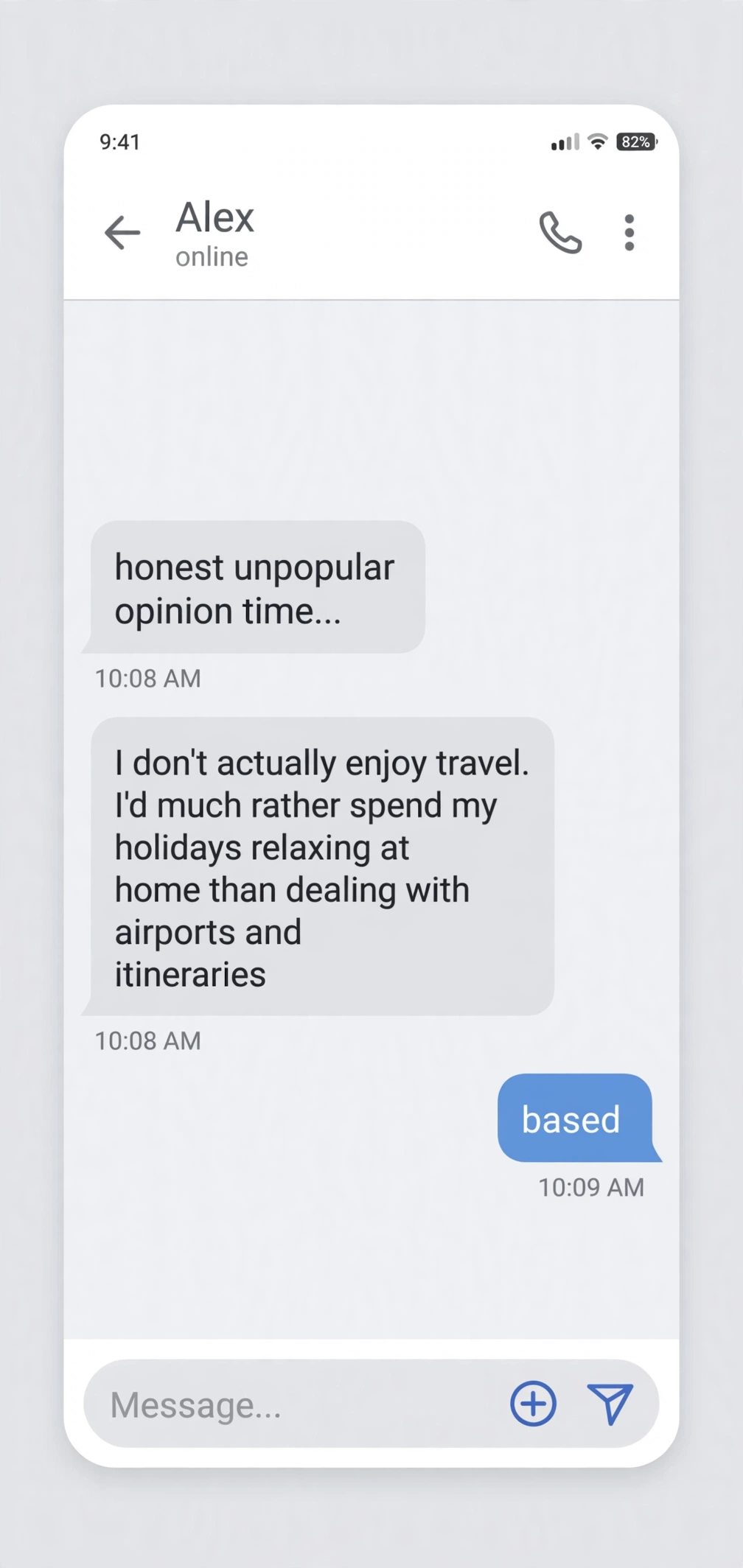 example chat conversation using based slang